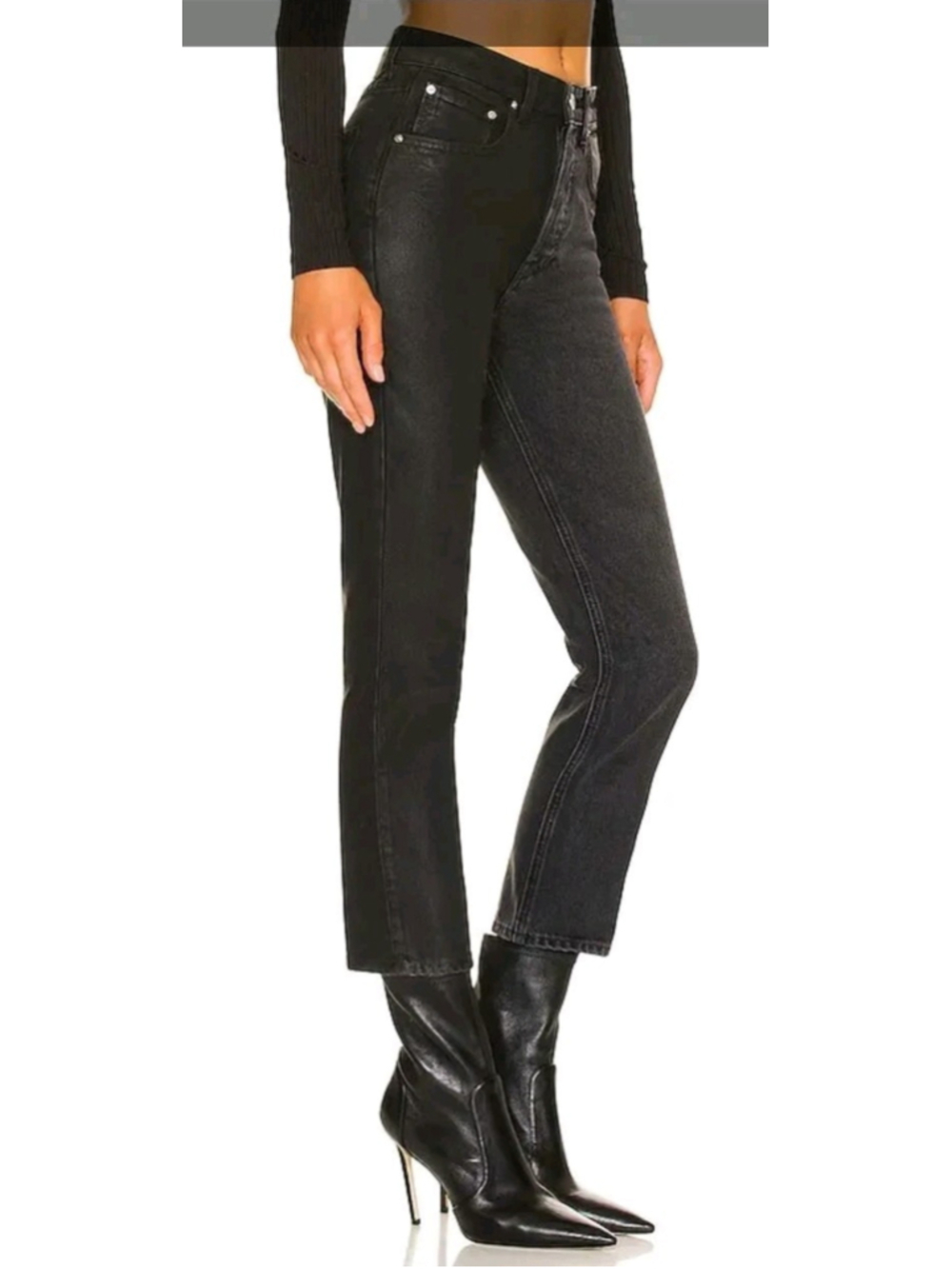 GRLFRND The Karolina High Rise Straight Crop Jeans Sz 26 Black Half Coated Denim